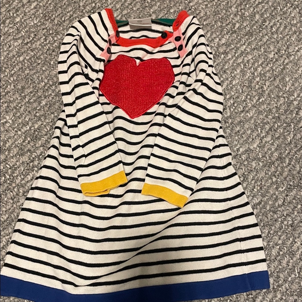 Hanna Andersson Striped Sweater Dress with Red Heart Accent
